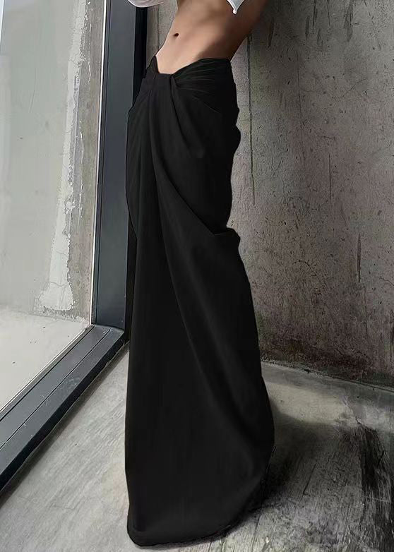Black Cotton Wide Leg Summer Pants Asymmetrical