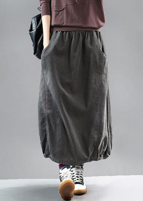 Grey Black Wrinkled Patchwork Corduroy Skirts Spring