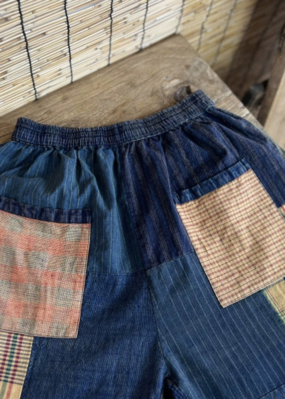 Print Patchwork Plaid Old Beam Pants Summer