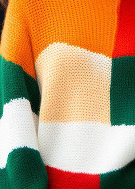 New Colorblock Hign Neck Knit Sweater Tops Spring