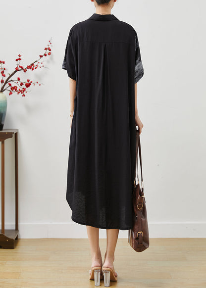 Black Oversized Print Cotton Shirt Dresses Summer