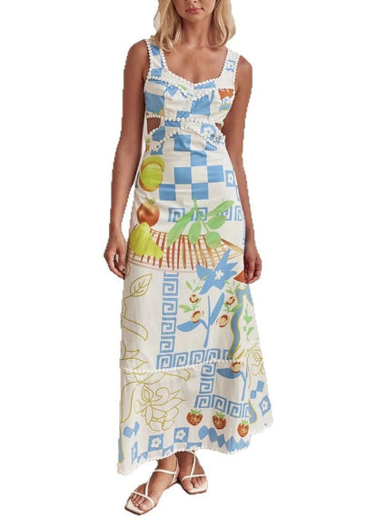 European and American Vacation Style Printed Spaghetti Strap Dress