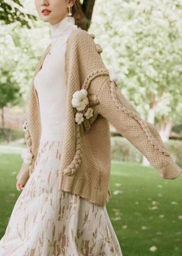 Boutique Khaki V Neck Patchwork Knit Cardigans Spring