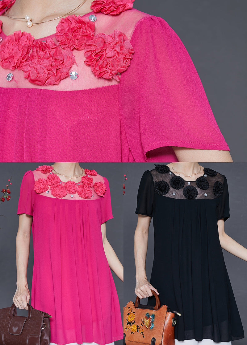 French Black Patchwork Chiffon Mini Dress Summer