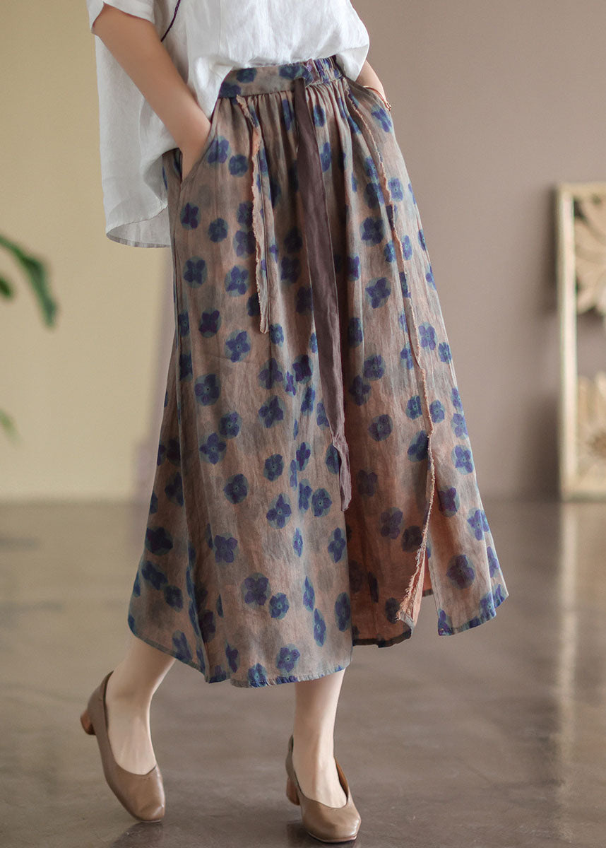 Chocolate Print Patchwork Linen Skirts Spring