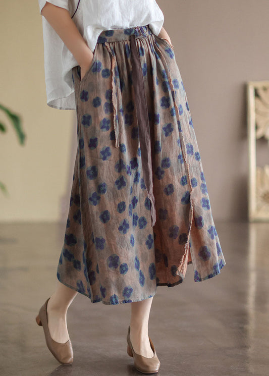 Chocolate Print Patchwork Linen Skirts Spring