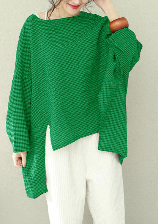 Asymmetric Cotton Fine Work Black Brown Plaid Oversized Tops