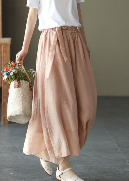 Style Light Pink Elastic Waist Tie Waist Wide Leg Pants Spring