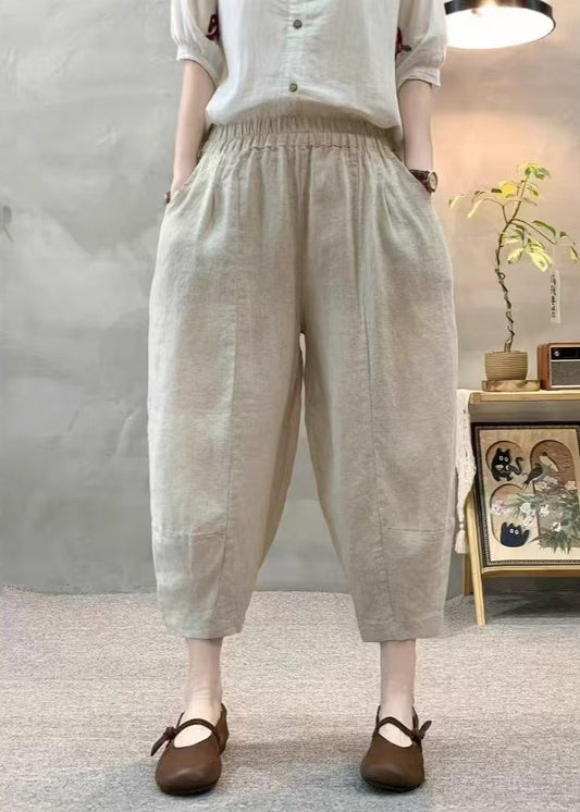 Unique Apricot Oversized Linen Crop Pants Summer