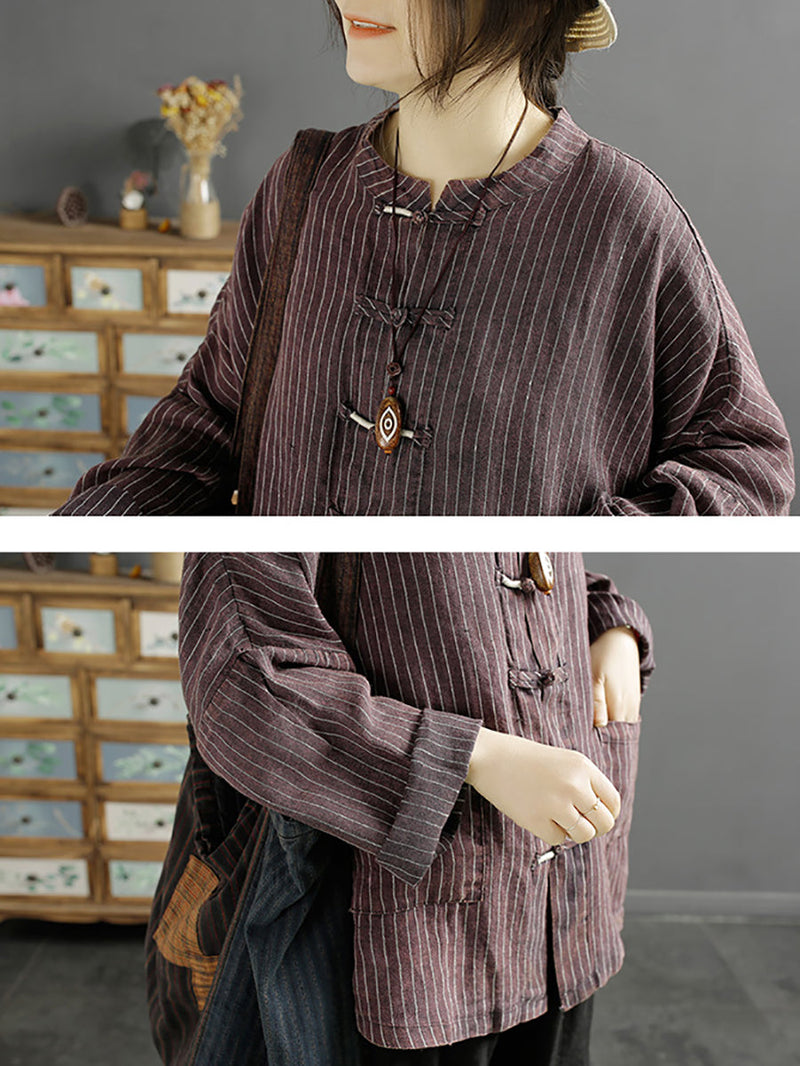 Spring Stripe Loose Linen Cotton Shirt