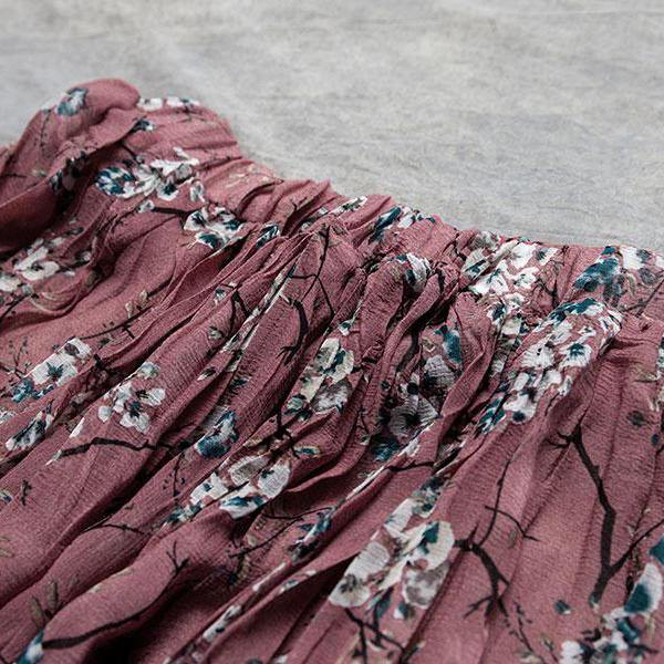 Linen Sundress Elastic Waist Lining Red Pleated Skirts