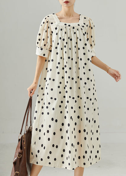 White Square Collar Dot Print Cotton Dress Summer