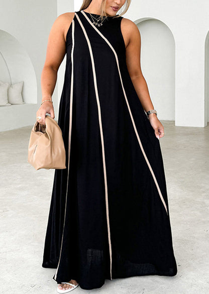 Unique Black Striped Cotton Long Dress Sleeveless