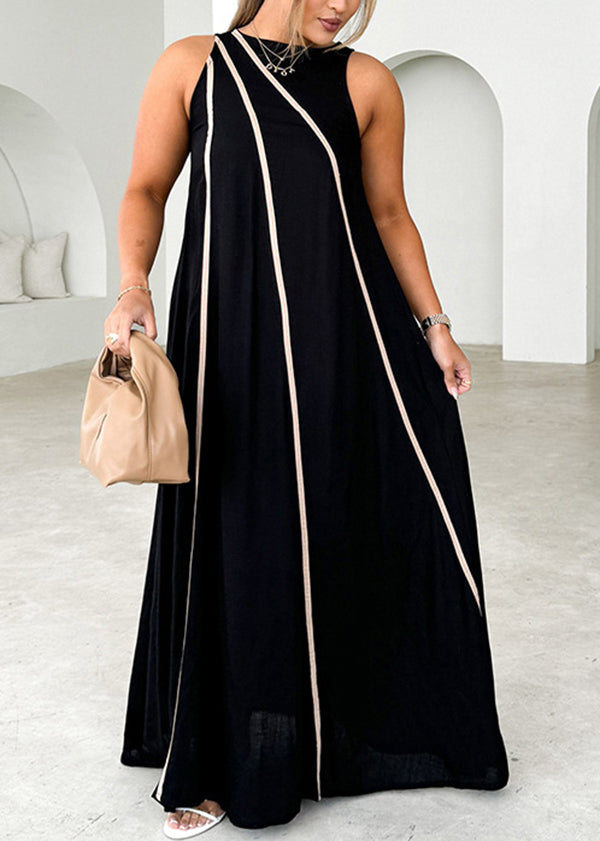 Unique Black Striped Cotton Long Dress Sleeveless