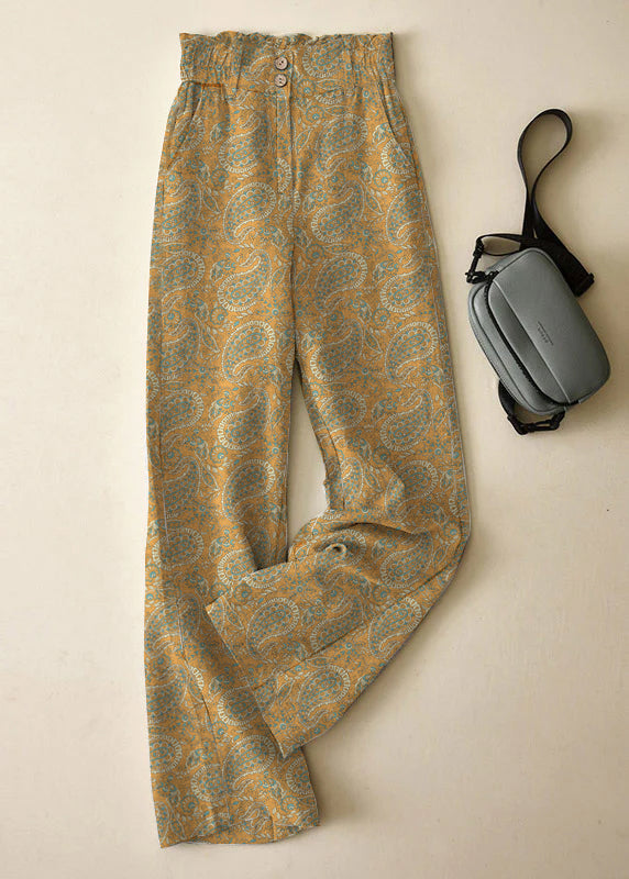 Grey High Waist Button Linen Straigh Pants Summer