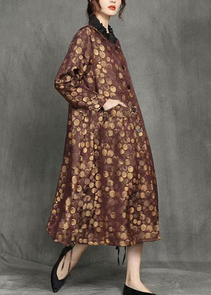 Yellow Button Dot Pockets Long Coats Winter