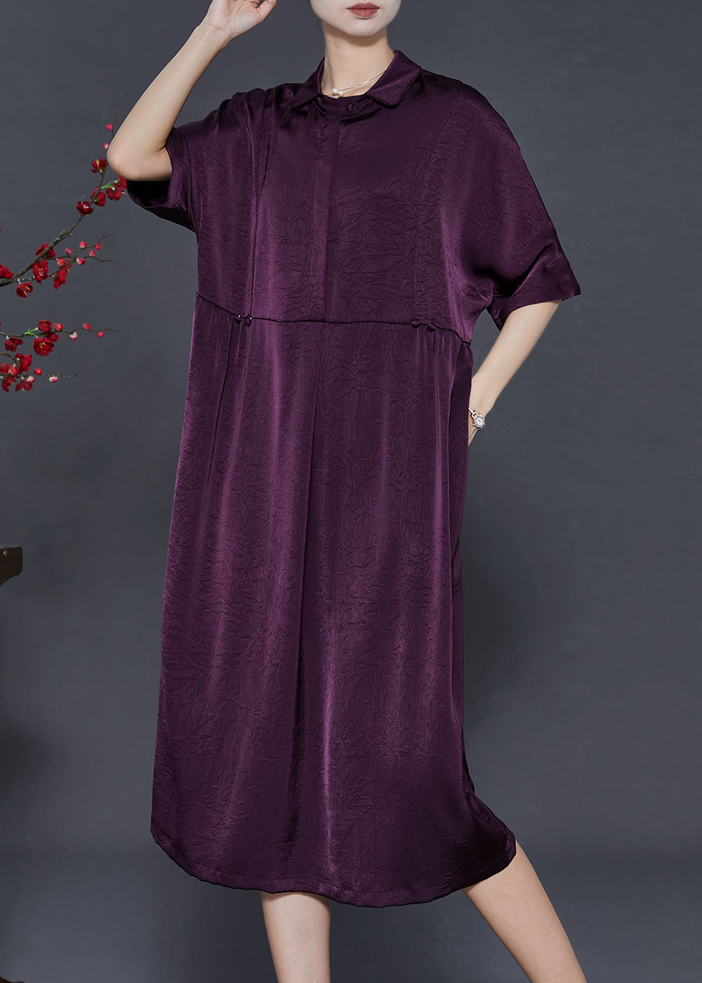 Dull Purple Jacquard Silk Vacation Dresses Summer