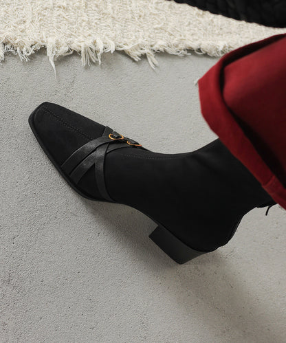 Splicing Chunky Boots Brown Suede Square Toe