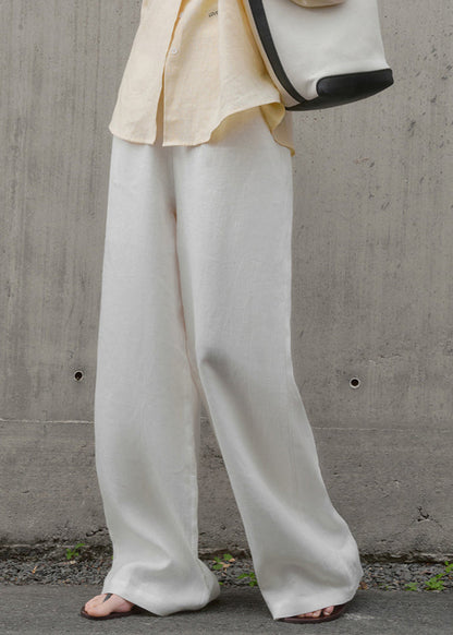 Simple Beige Versatile Linen Wide Leg Pants Summer
