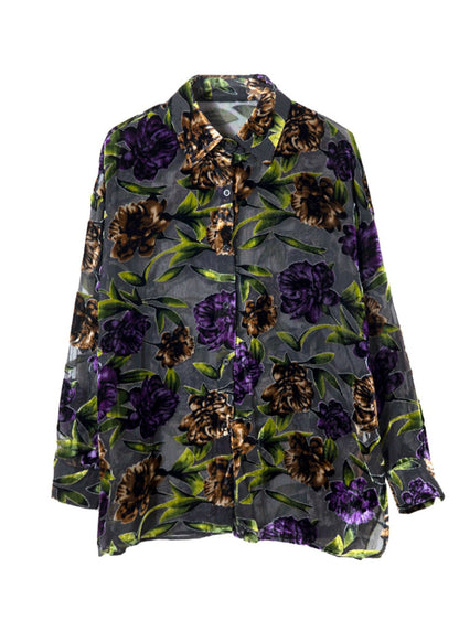 Handmade Green Peter Pan Collar Print Chiffon Shirts Spring