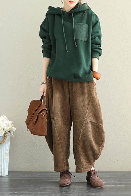 Loose Hoodie Brushed Cotton Fleece Warm Tops
