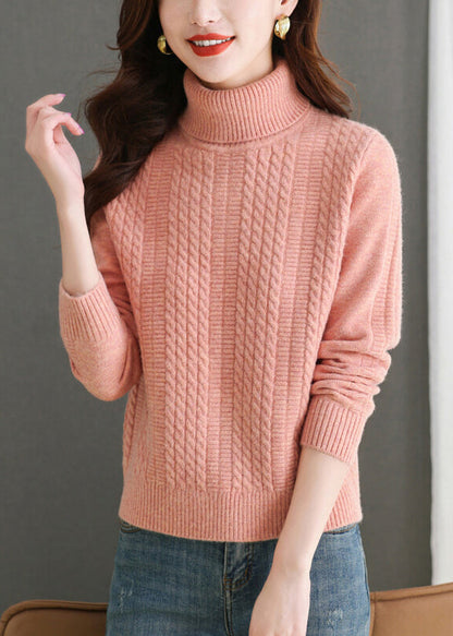 Pink Turtleneck Knit Sweater Winter