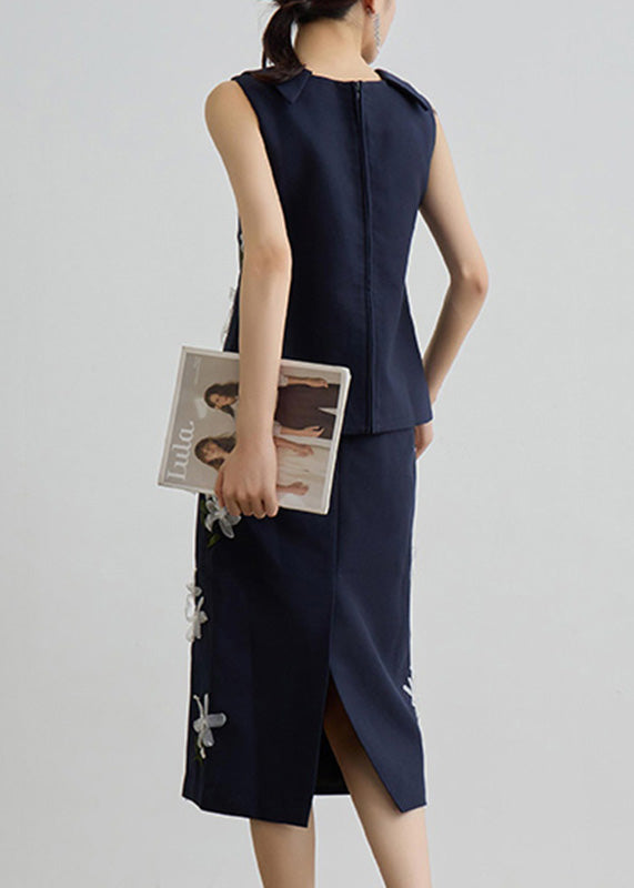 Navy Vest and Maxi Skirts Two Piece Set Sleeveless