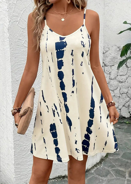 Apricot Print Cotton Spaghetti Strap Dresses Summer