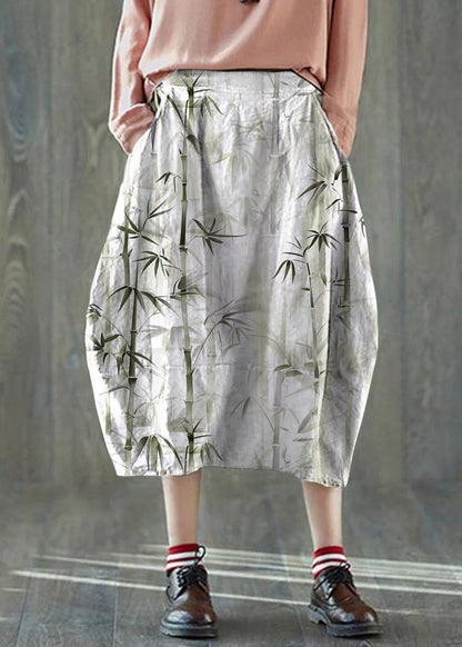 Boutique Green Pockets Lantern Cotton Linen Summer Skirt
