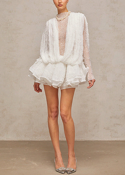 Stylish White Original Design Lace Mini Dress Spring