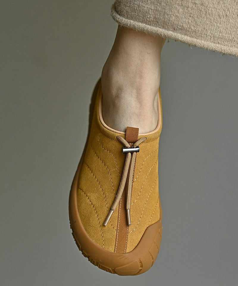 Yellow Suede Drawstring Splicing Flat Shoes