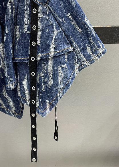 Unique Blue Patchwork Denim a Line Skirt Summer