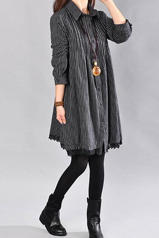 Limited Stock- Loose Cotton Linen Printing Lace Hem Dress