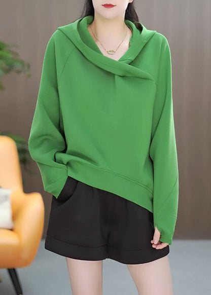 Red Hooded Asymmetrical Cotton Pullover Sweatshirt Winter