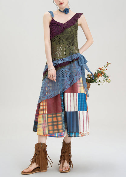 Hollow Knitted Asymmetrical Suspender and Skirt Set Summer
