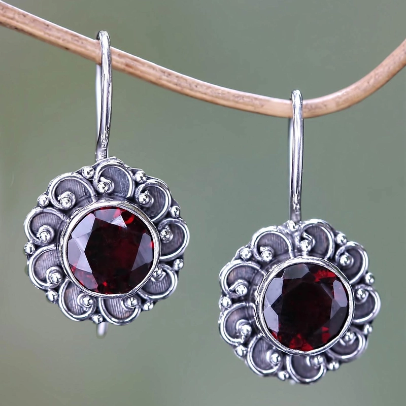Red Crystal Flower Earrings