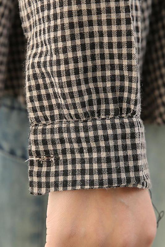 Limited Stock- Loose Plaid Ruffle Splicing Cotton Linen Shirt