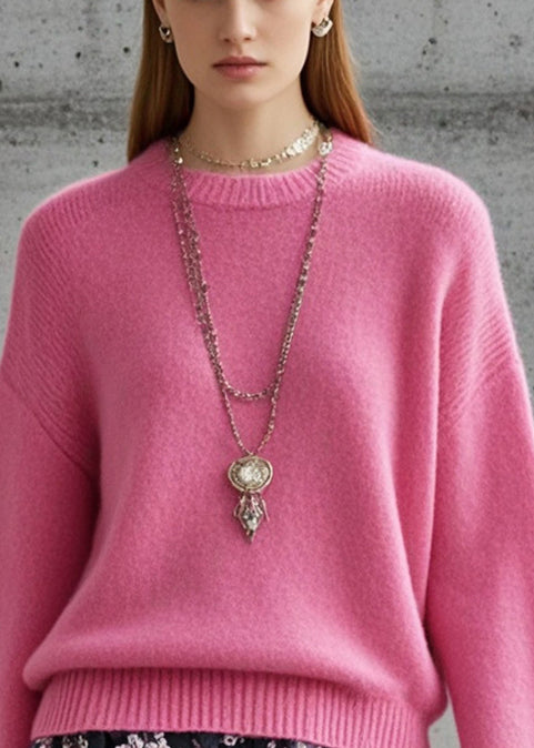 Art Rose O-neck Thick Knit Shirts Fall
