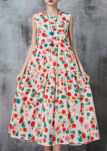 Apricot Print Cotton Beach Dress Summer