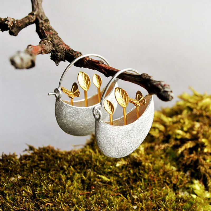 Gold Plated Basket Earrings in Silver