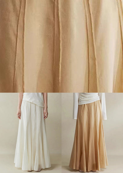 White Zippered High Waist Silk Cotton Skirts Summer