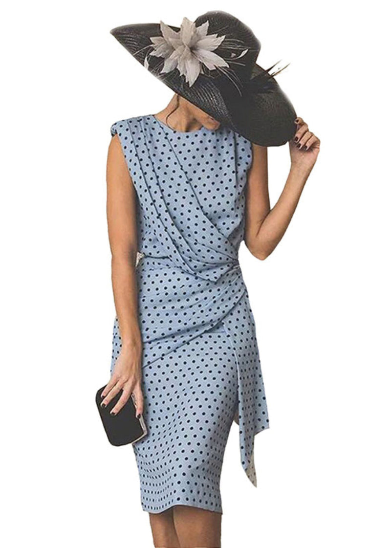 Blue Dot Asymmetrical Wraped Dresses Summer