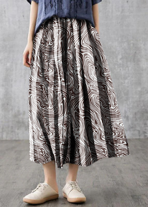 Navy Retro Striped a Line Summer Skirts Linen
