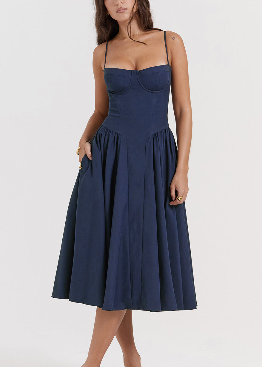 Black Bustier Top Cotton Spaghetti Strap Dress Sleeveless