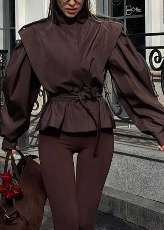 Stylish Apricot Stand Collar Lace Up Cotton Short Coats Fall
