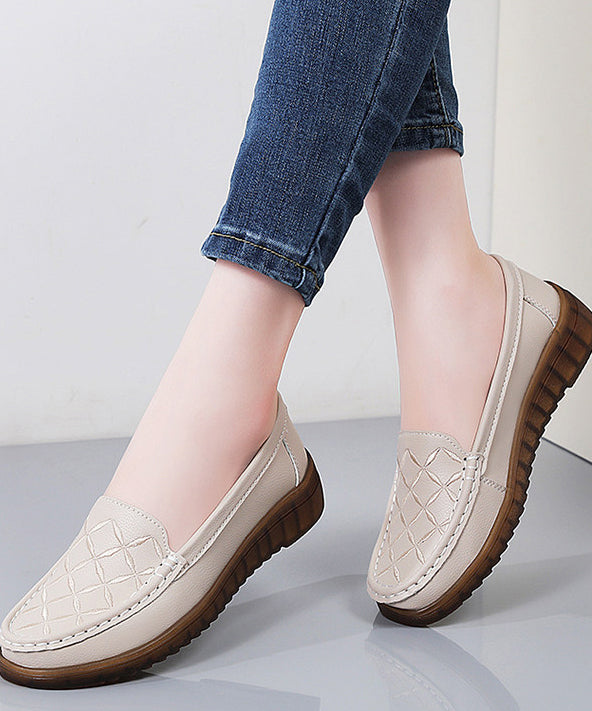 Embroidery Flat Feet Shoes Black Cowhide Leather