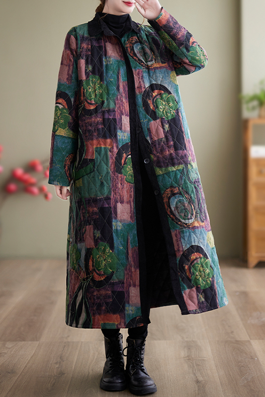 Winter Print Long Coat Warm Cotton Clothes