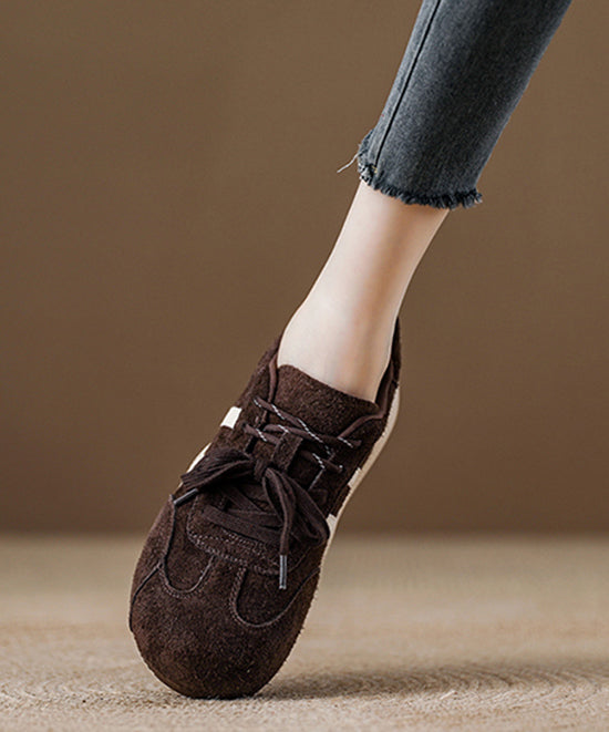 Red Suede Lace Up Splicing Flat Shoes