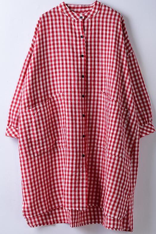 Korea Style Medium Length Loose Plaid Shirt Blouse