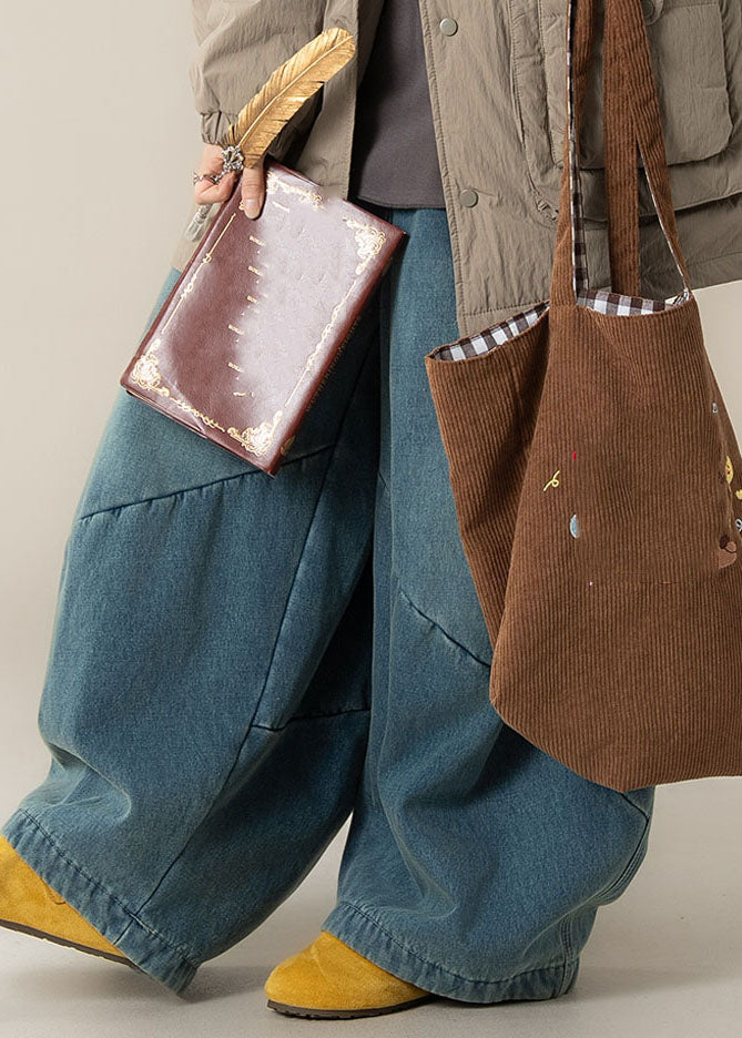 Blue High Waist Patchwork Wide Leg Pants Spring